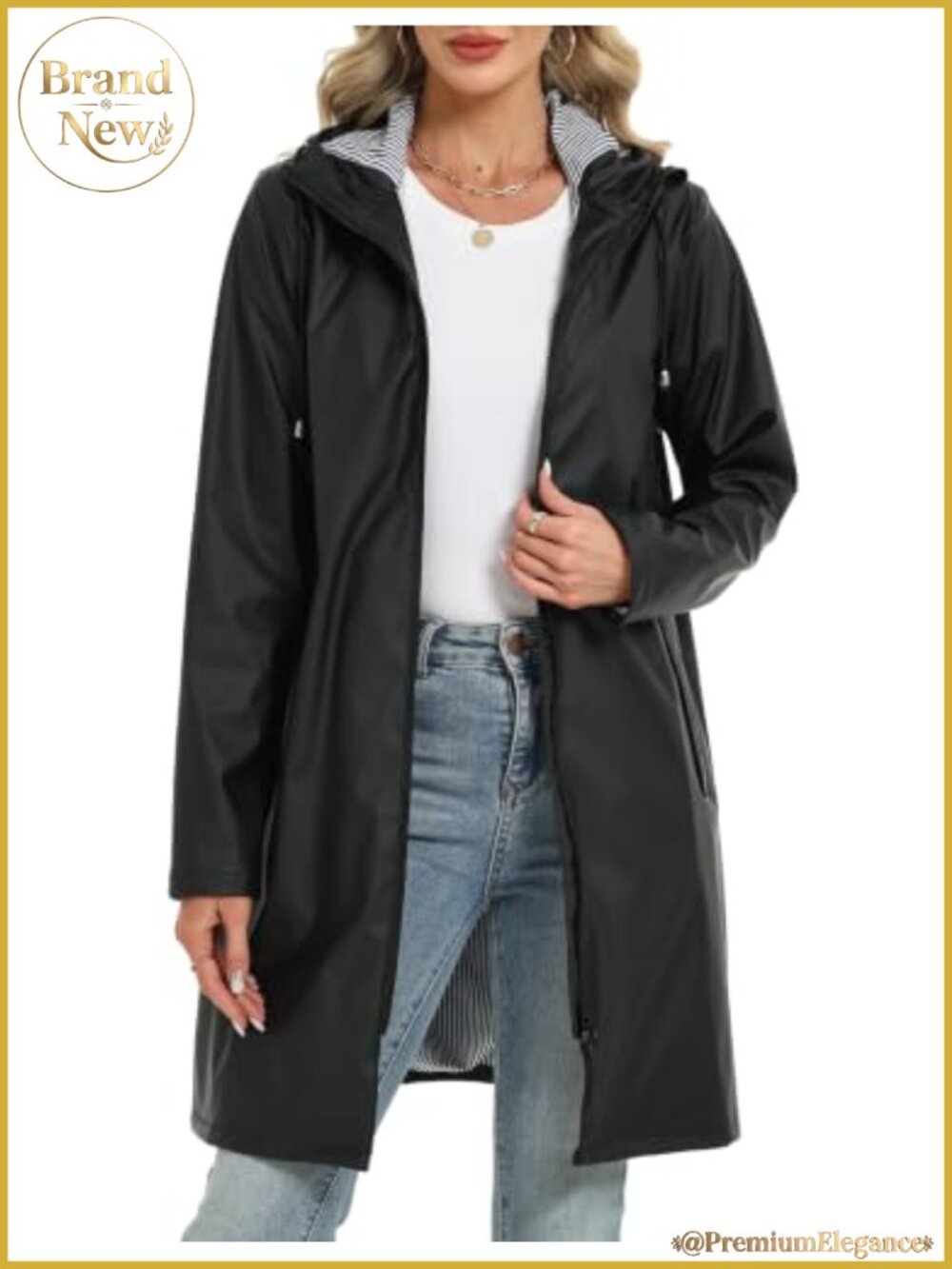 HALO RAIN Women's Long Waterproof Raincoat Hooded Windbreaker